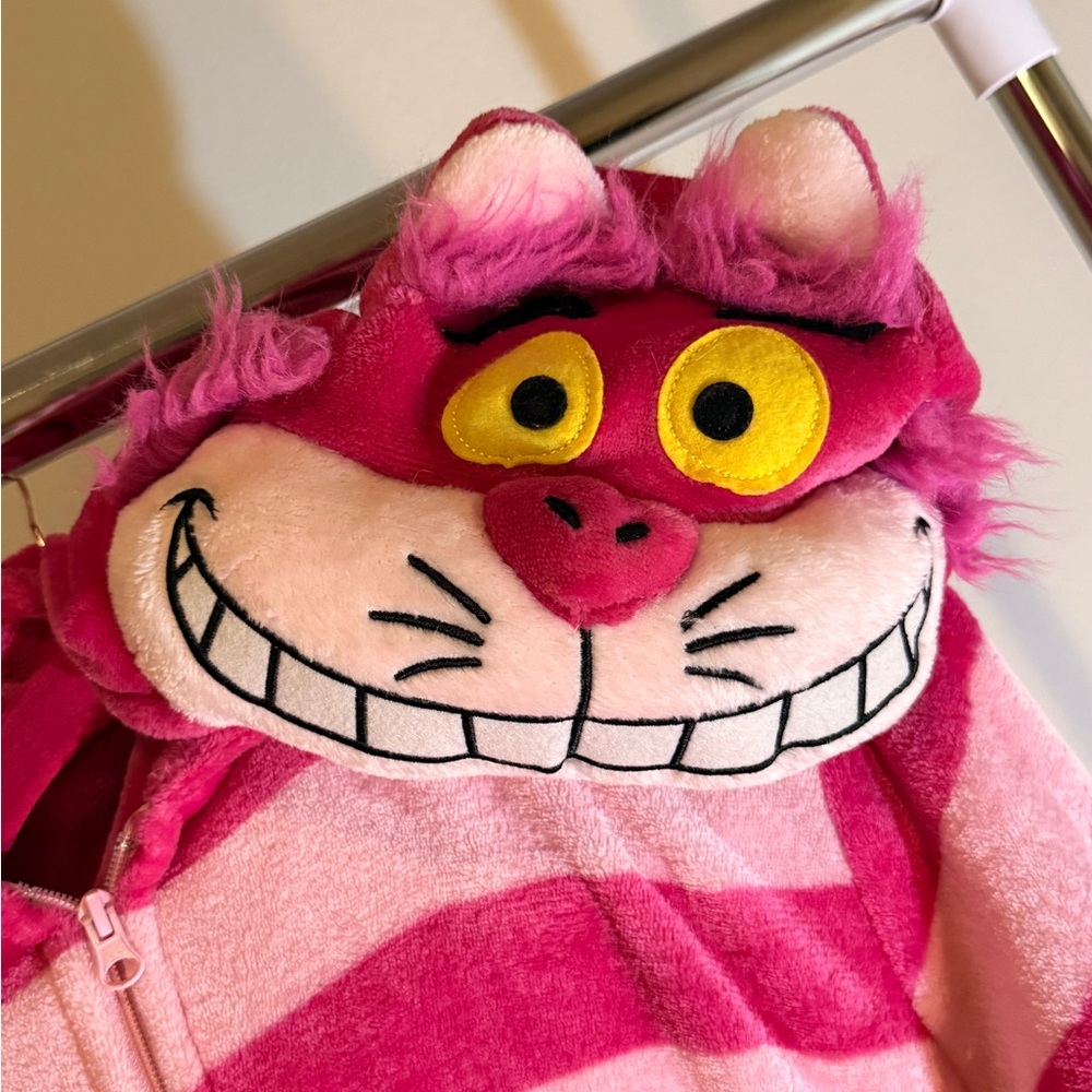 Alice in Wonderland Pink Striped Chesire Cat Onesie with Hood and Tail - Picture 4 of 5